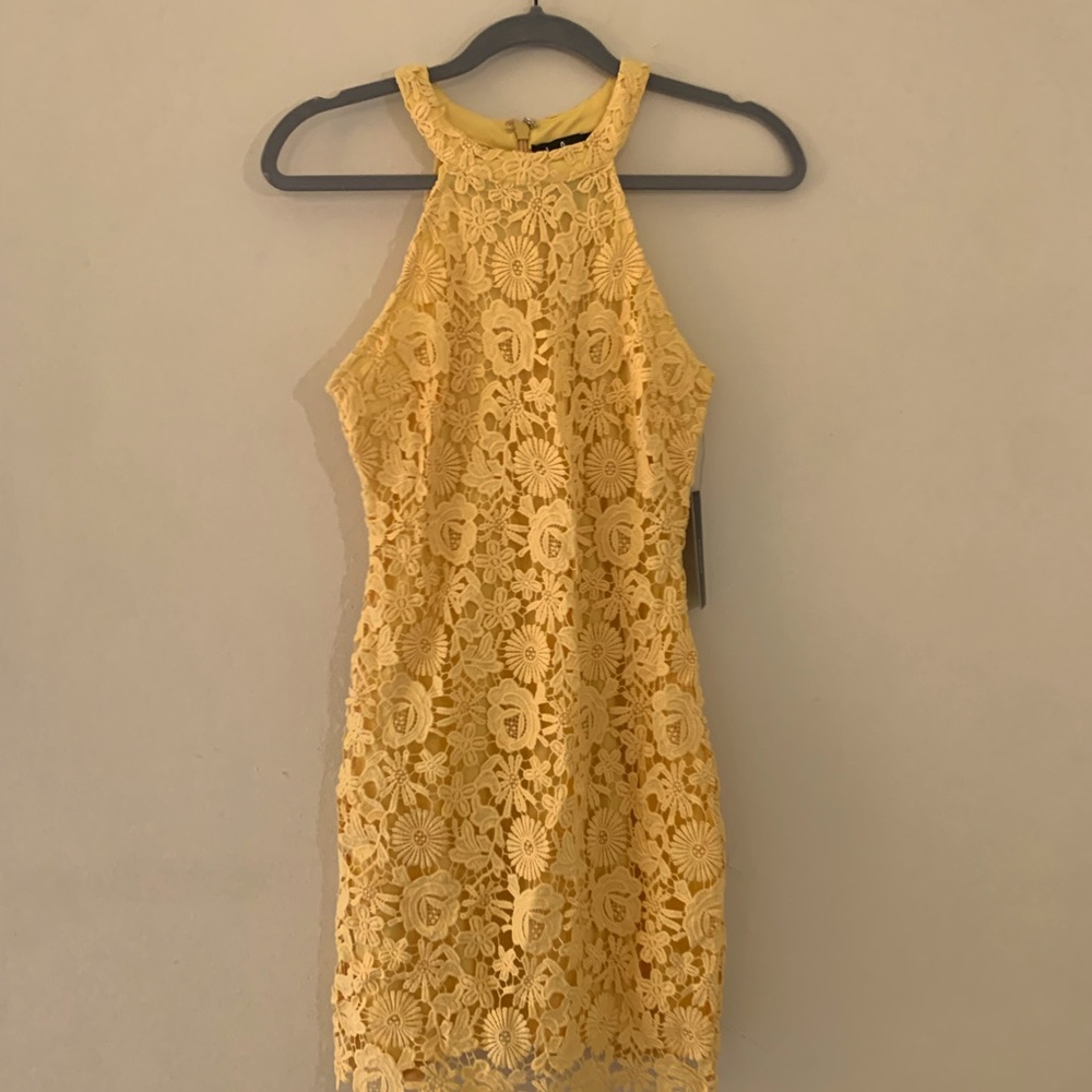 Love Poem Yellow Lace Mini Dress